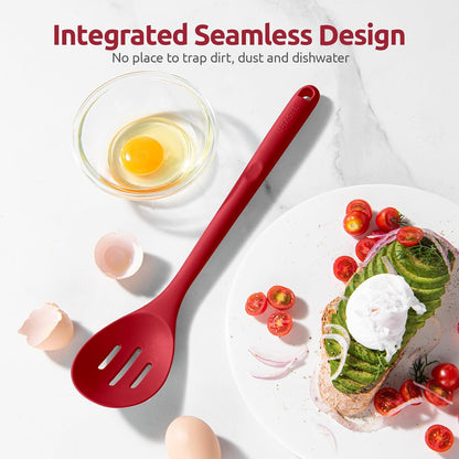 600ºF Heat Resistant Silicone Spoons: U-Taste 13.3in Solid & Slotted Kitchen Cooking Tool, Nonstick Long Rubber Utensil, Sturdy for Mixing, Serving, Stirring, Frying, Basting (Aqua Sky, 2PCS)