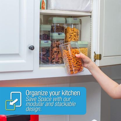 Set of 7 Airtight Food Storage Containers - Pantry Organizer Bins, BPA Free Plastic Containers plus Dry Erase Marker and Labels, White