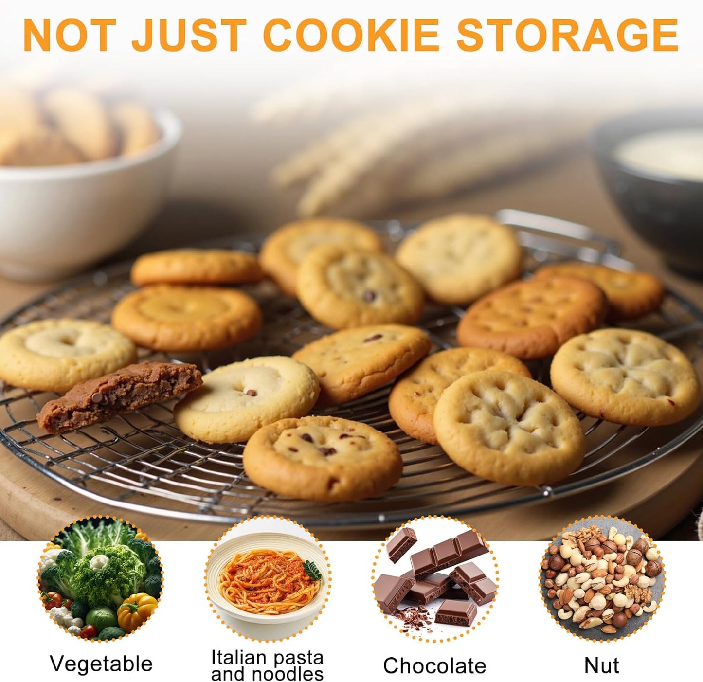 4-Tier Cookie Container with Airtight Lid and Handle Stackable Food Storage Container Dumpling Storage Box Portable Cookie Carrier for Cupcakes Desserts Wonton and Snacks