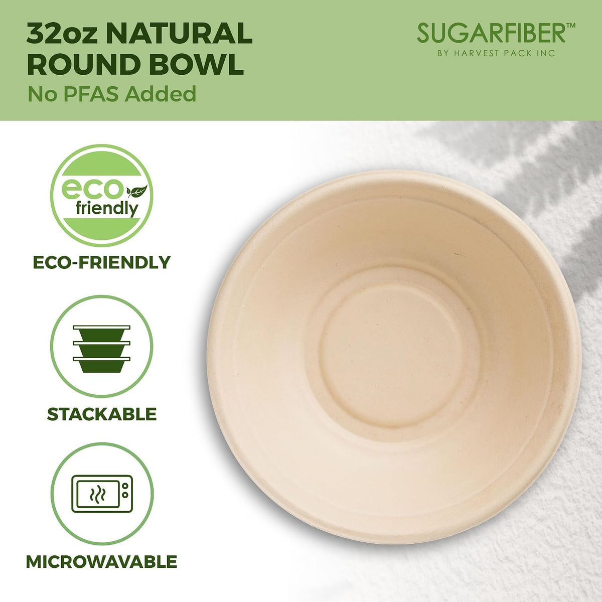 32oz Compostable Paper Bowls Disposable Round Natural Soup Bowls, 50 Count