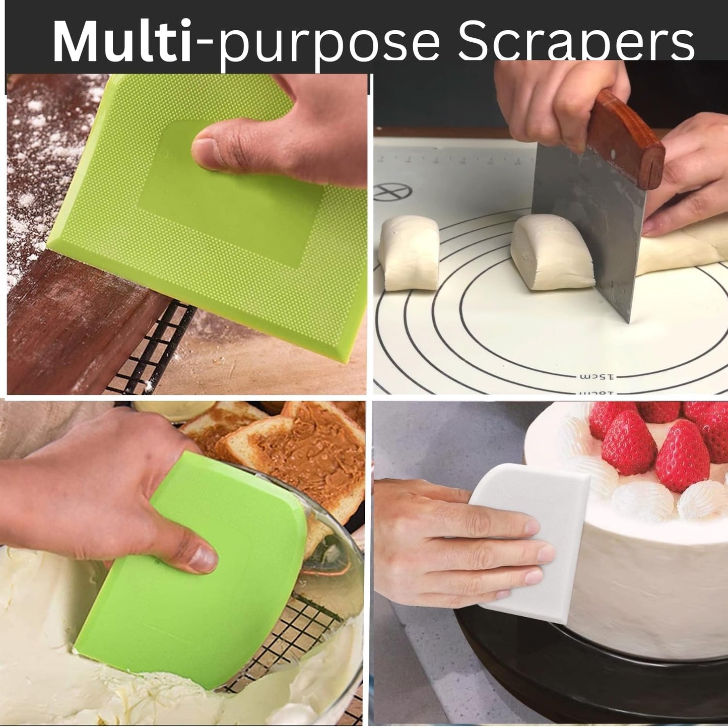 BOORIKA Dough Scraper & Bench Scraper Kitchen – Stainless Steel Sourdough Tools – Dough Cutter for Sourdough Bread, Pizza, and Flat Top Griddles – Chef Approved (Light)