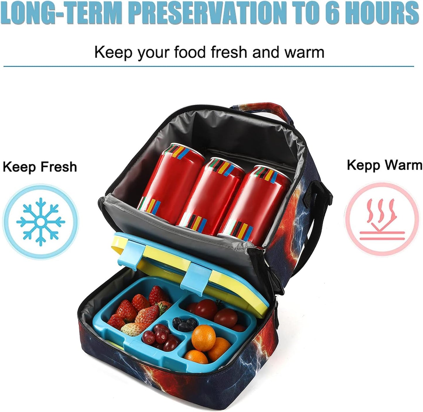 Tilami Lunch Bags Insulated Adjustable Strap Zipper, Two Compartments Cooler Bags, Bento Bags for Kids Toddlers (Blue)