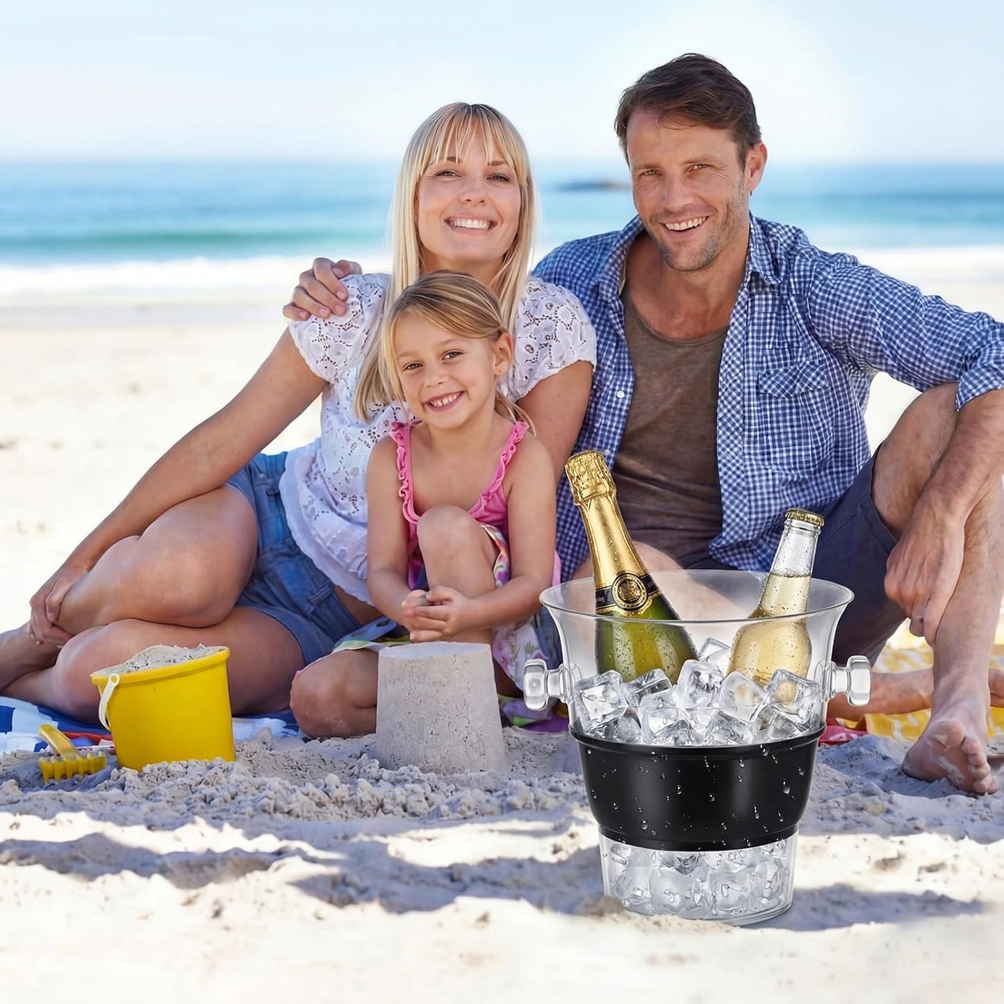 4 Liter Clear Acrylic Collapsible Ice Bucket with Handles for Travel Foldable Durable Thick Wine Champagne Bucket with Scoop Chiller for Bar, Parties, Bbqs, Weddings, Picnics, Outdoors