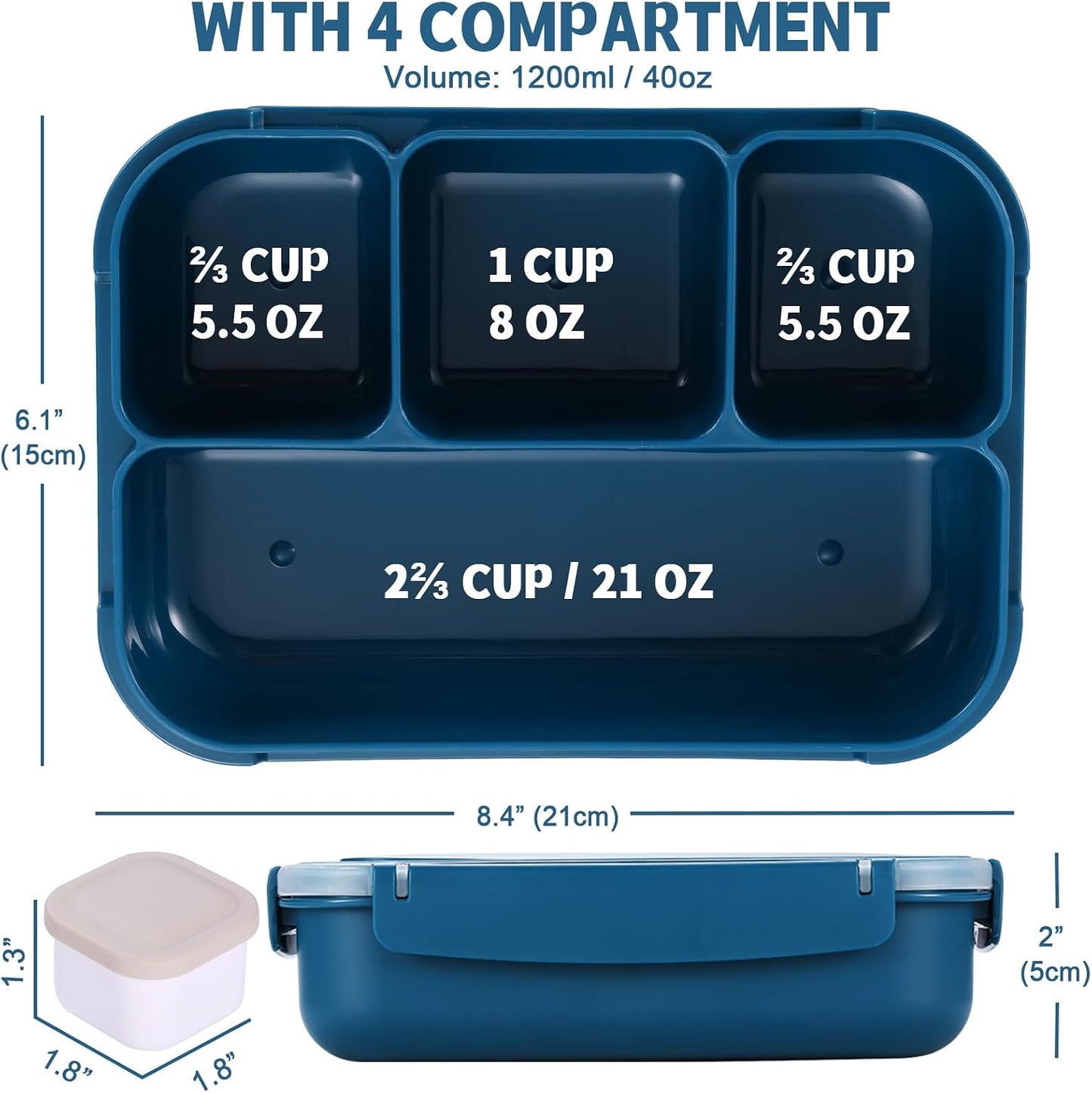 Bento Box Adult Lunch Box, Lunch Containers for Kids Girls Boys with 4 Compartments, Lunchable Food Container with Utensils, Sauce Jar, Muffin Liners, 40 Oz/5 Cup, Microwave Safe, Lavender