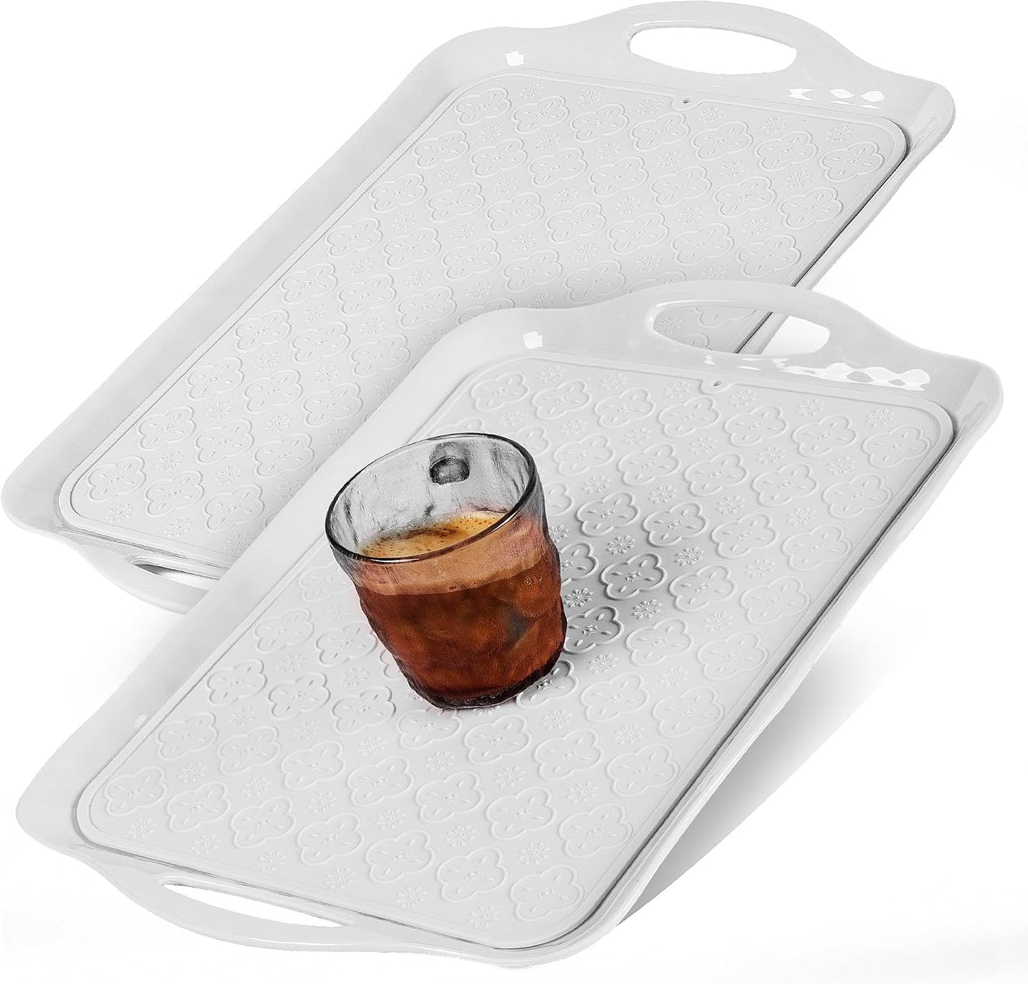 LEHAHA Grilling Prep Trays, Melamine BBQ Prep and Serving Platters and Tray for Outdoor Entertaining, Large Food Serving Trays, Set of 2, 17.2" x 10.5",Great for Grilling Lovers,Black and Red