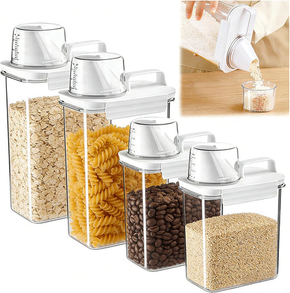Cereal Storage Containers Sets,BPA Free with Pouring Spout Handle Airtight Food Storage Dispenser with lids For Rice Flour Pasta Grain, Pet Food Storage Container (37.2 oz + 77.7 oz (2 of Each))