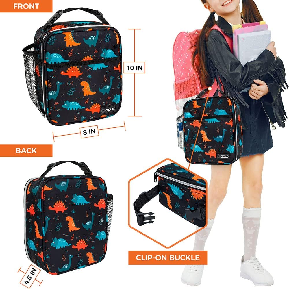 opux Premium Insulated Lunch Box, Soft School Lunch Bag for Kids Boys Girls, Leakproof Small Lunch Pail Men Women Work, Reusable Compact Cooler Tote Lunchbox for Office Adult, Black
