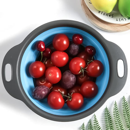 Collapsible Colander Set of 3, Space-Saving Silicone Strainers with Handles, Heat Resistant Food Draining Baskets for Vegetables, Fruits, Pasta, Kitchen, RV & Camping Use (Blue)