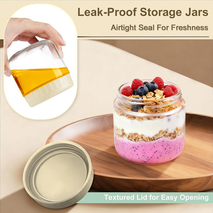 Overnight Oats Containers with Lids, 10oz Wide Mouth Mason Jars with Lids, 9 Pack Glass Jars with Airtight lid for Chia Pudding Yogurt Salad, Meal Prer Oatmeal Jars, Pink