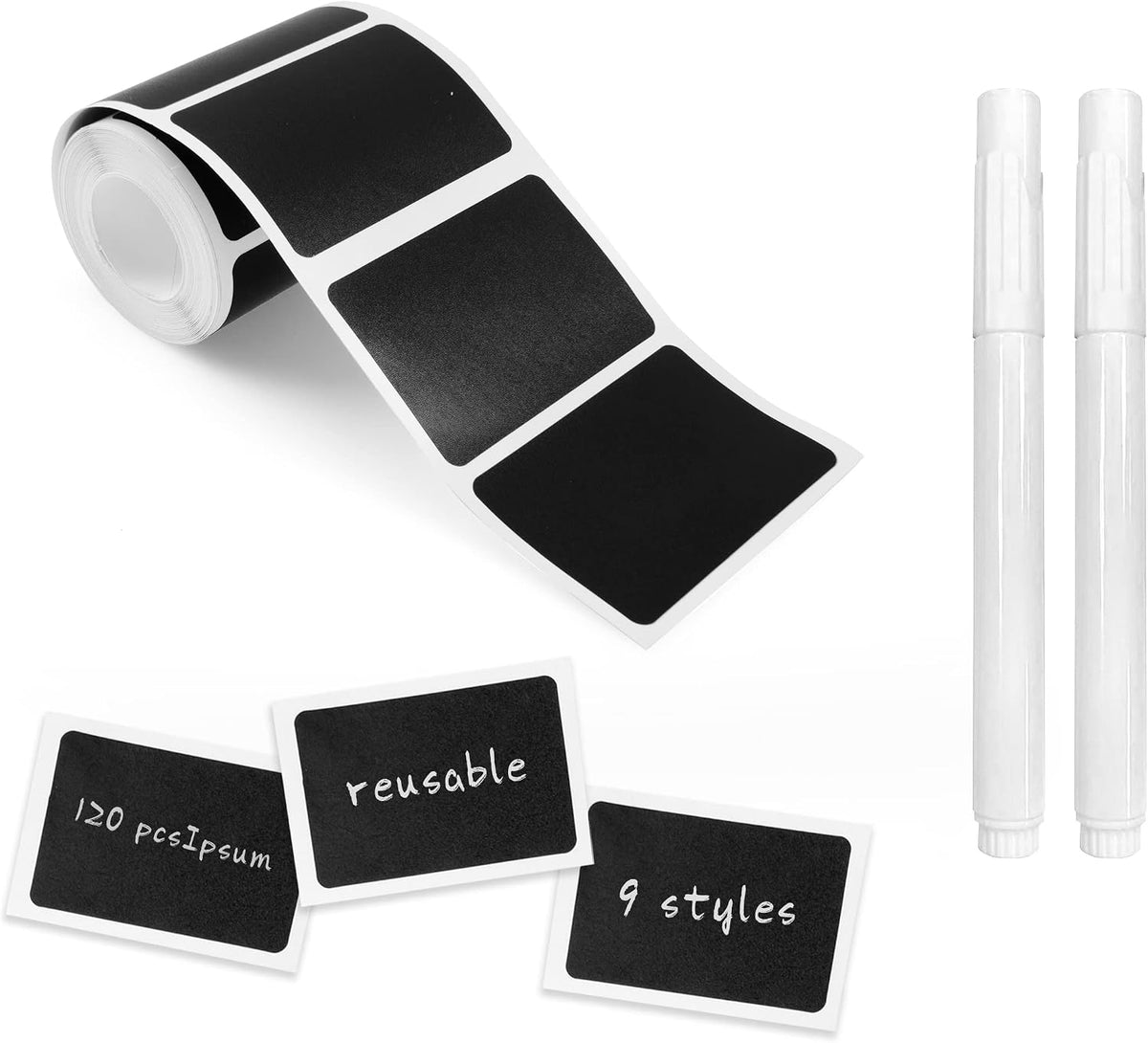 MUWOOB Chalkboard Labels, 120 Pcs Black Reusable Waterproof Label Stickers, Kitchen Pantry Sticker Labels for Containers, Mason Jars, Condiments, Food Storage (Wave)