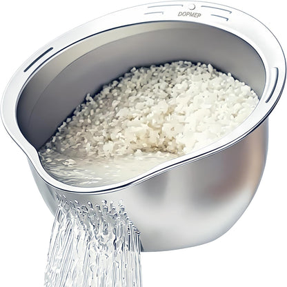 DOPMEP Rice Washer Strainer Bowl, Stainless Steel Colander with Side Drainers - Ideal for Soaking, Washing, Cleaning, and Rinsing Rice, Fruits, Vegetables & Beans, Versatile Kitchen Tool