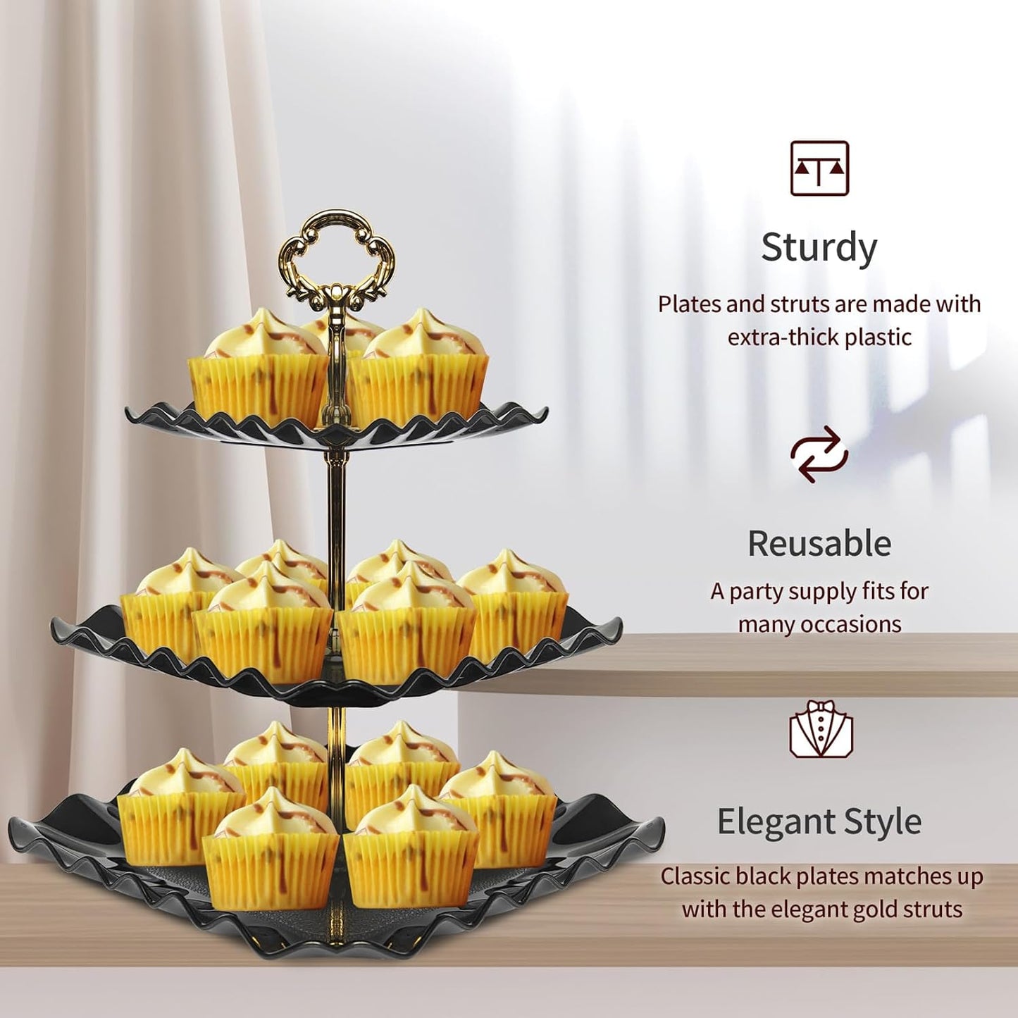 NWK 5 Piece Cake Stand Set with 2 x Large 3-Tier Cupcake Stands, 3 x Appetizer Trays, for Wedding Birthday Baby Shower Tea Party Decorations (Pink)