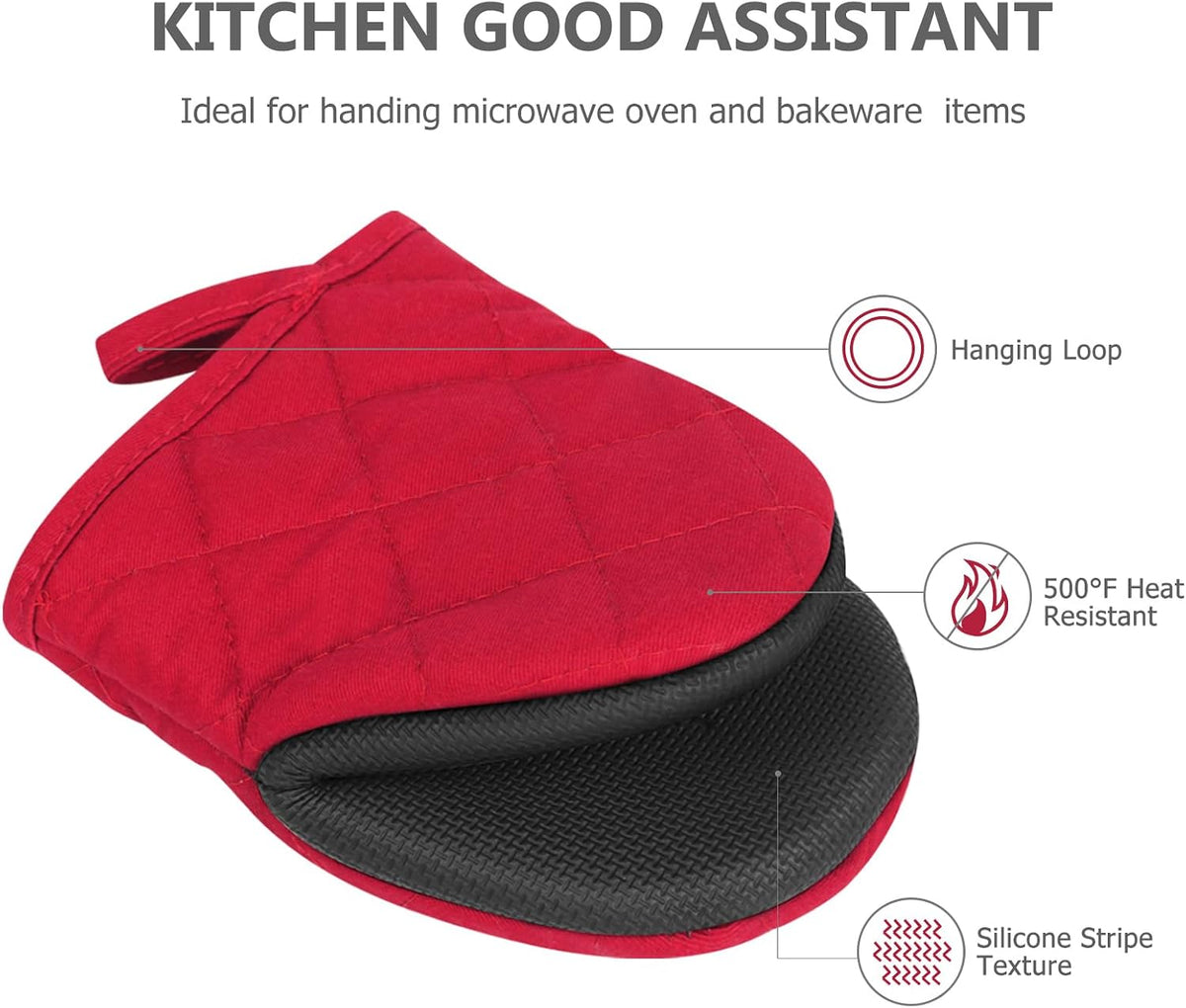 Goldmeet Mini Oven Mitts 2-Pack, 7"x5.5", 500°F Silicone Grip, Gray
