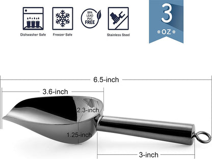 E-far Mini Scoop, 3 Ounce Stainless Steel Kitchen Utility Scoops, Ideal for Candy/Ice Cube/Flour/Sugar/Coffee Bean/Protein Powder, Food Grade & Anti Rust, Easy Clean & Dishwasher Safe (4 Pack)