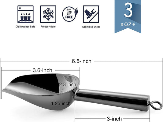 E-far Mini Scoop, 3 Ounce Stainless Steel Kitchen Utility Scoops, Ideal for Candy/Ice Cube/Flour/Sugar/Coffee Bean/Protein Powder, Food Grade & Anti Rust, Easy Clean & Dishwasher Safe (4 Pack)