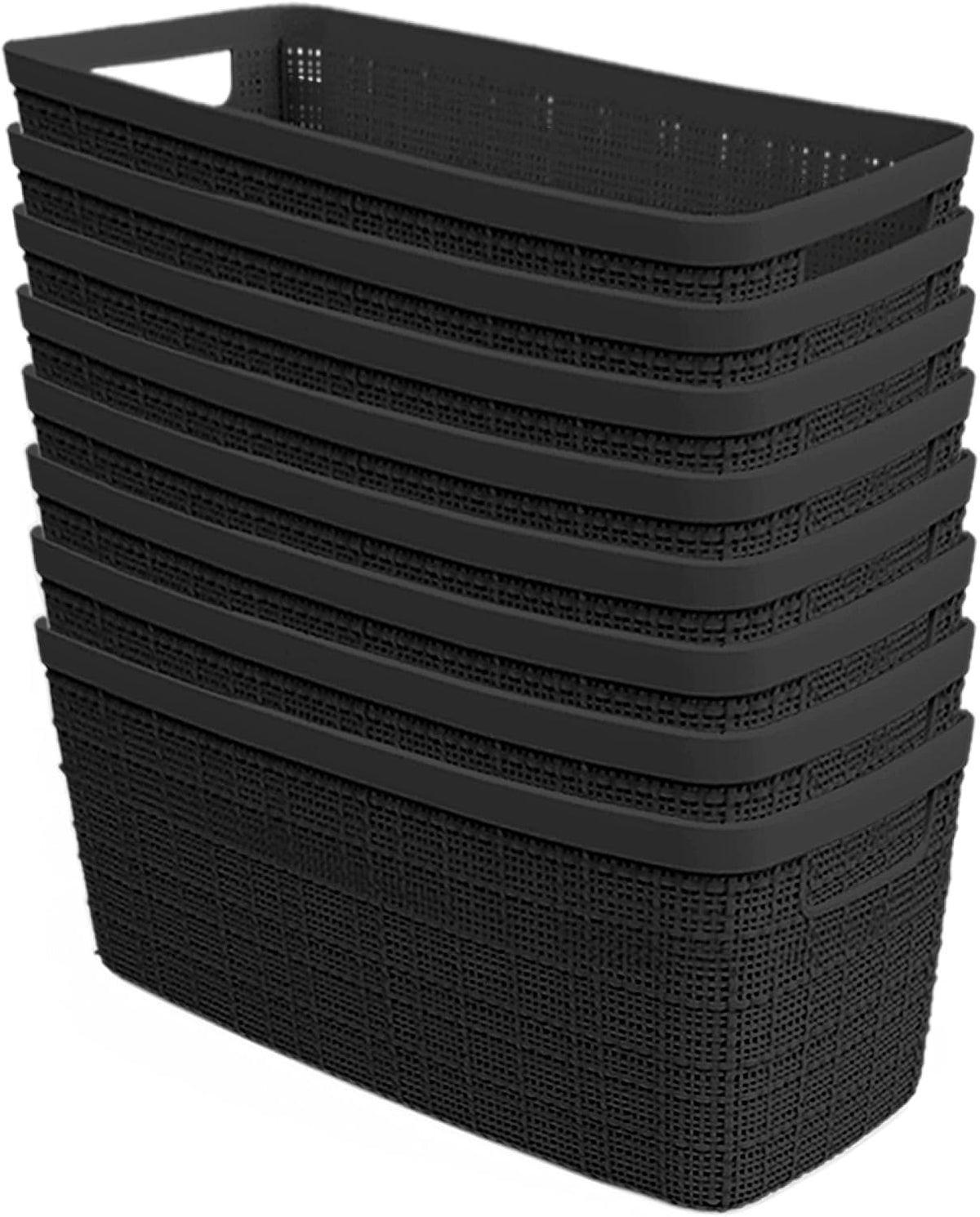 Curver Set of 4 Large 18L Easy Access Jute Decorative Plastic Organization and Storage Baskets - Perfect Bins for Home Office, Closet Shelves, Kitchen Pantry and All Bedroom Essentials, Black