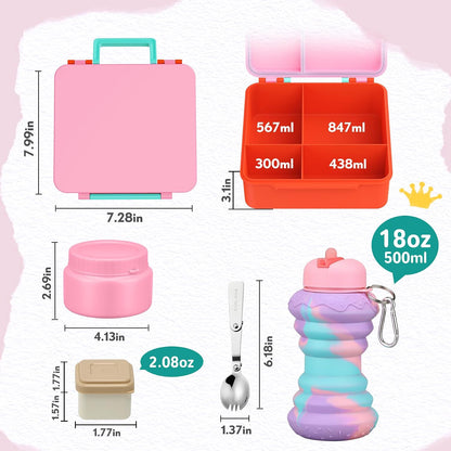 Lunch Box Kids, Leak Proof 5 Compartment Bento Box for Kids, 13oz Thermo for Hot Food Kids Lunch Box,Hot Lunch Box for School Travel