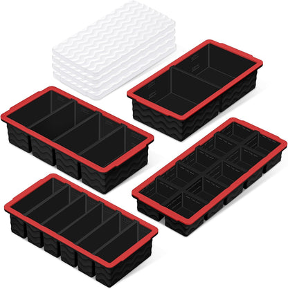 Silicone Freezer Trays with Lid (4-Pack), 1-Cup, 2-Cup, 1/2-Cup & 2-Tbsp Silicone Freezer Molds, Stackable Soup Freezer Meal Prep Containers,Ice Cube Tray for Making Sauce,Smoothies,Yogurt Bites