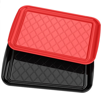 Grilling Prep & Serve Trays for Party- Set of 2, Large Serving Platters for Raw and Cooked Food, Dishwasher Safe, 17"×10.5" Stackable Plastic Party Supplies for Grilling, BBQ, Meal Prep - Green, Black