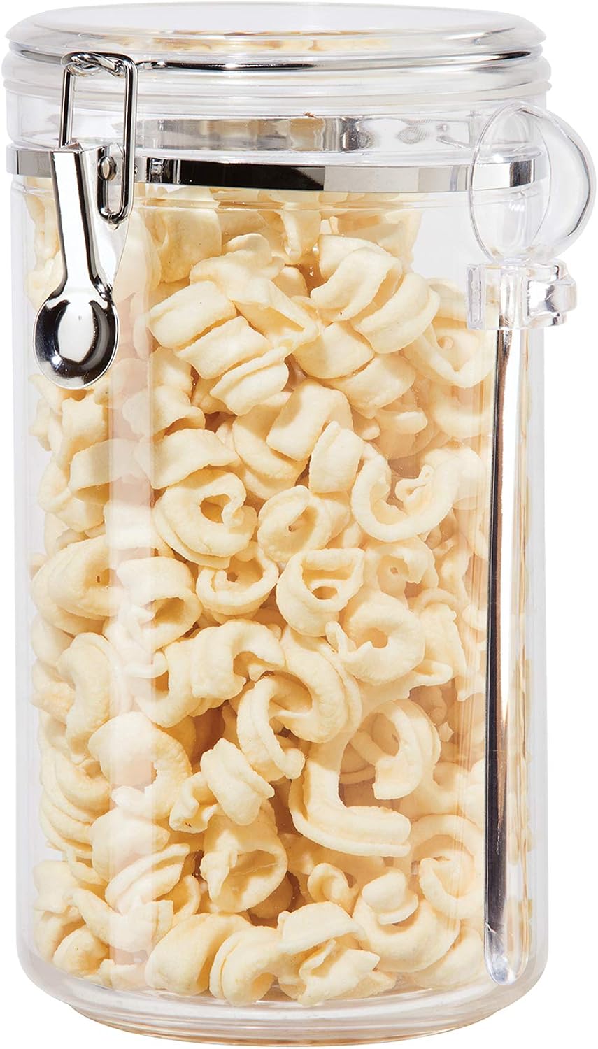 Oggi 4pc Clear Canister Set with Clamp Lids & Spoons - Airtight Food Storage Containers, Ideal for Kitchen & Pantry Storage of Bulk, Dry Food Including Flour, Sugar, Coffee, Rice, Tea, Spices & Herbs