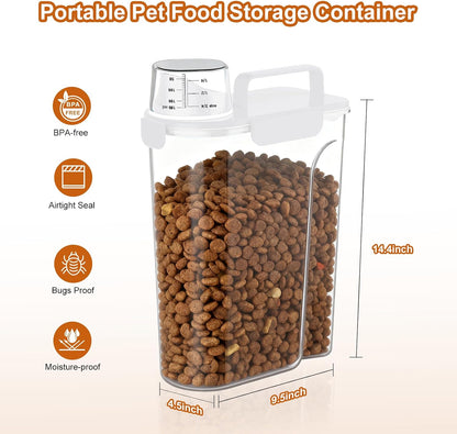 Uppetly Dog Cat Food Storage Container, 5-7Lbs Pet Food Containers, Airtight Cat Food Container with Portable Handle & Measuring Cup, Small Animal Dry Food Dispenser for Dogs, Cats and Birds Green