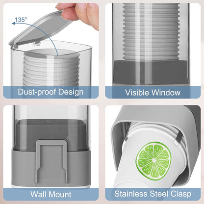 MYITYARD Cup Dispenser, Pull Type Wall Mount Cup Holder for Water Cooler Fit 3oz-5oz Disposable Paper and Plastic Cups, Bathroom Mouthwash Cup Dispenser for Home, Office, Gym, Hospital (White)