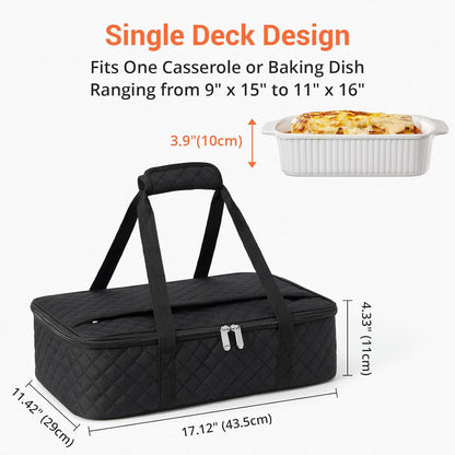 Insulated Casserole Carrier Portable Food Tote for Hot or Cold – Fits 9"x13" Baking Dish, Lasagna Holder for Parties, Picnic, Travel, Beach - Black