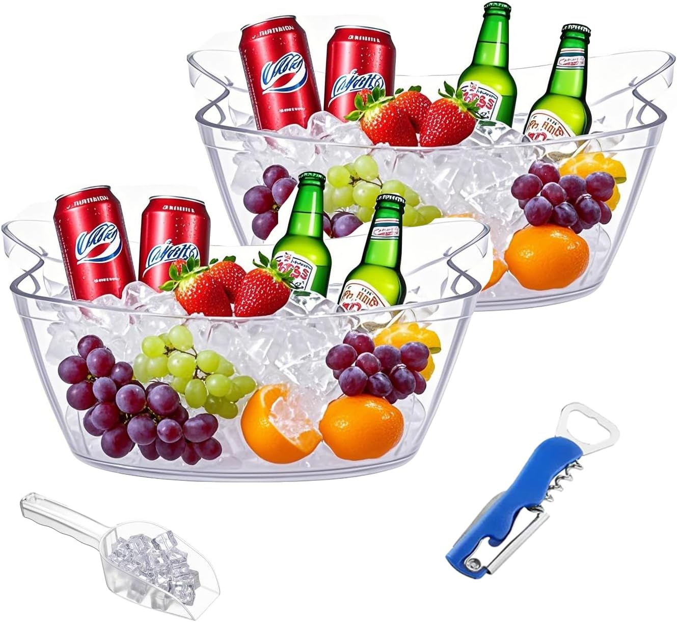Clear Ice Bucket for Parties, 6L Large Acrylic Beverage Tub with Handles & Scoop, Thick BPA-Free Plastic Wine Chiller Bucket for Champagne, Beer, Mimosa Bar, BBQ & Entertaining(1 Pcs)