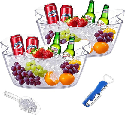 Clear Ice Bucket for Parties, 6L Large Acrylic Beverage Tub with Handles & Scoop, Thick BPA-Free Plastic Wine Chiller Bucket for Champagne, Beer, Mimosa Bar, BBQ & Entertaining(1 Pcs)