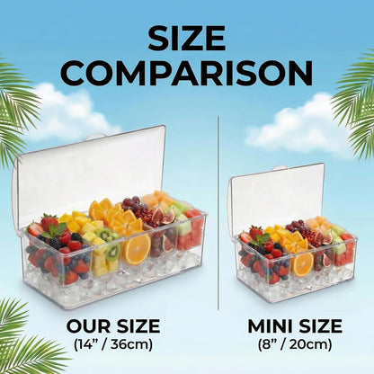 Ice Chilled Condiment Caddy with Lid - 5 Removable Compartments, Serving Containers for Fruit, Caddy, Snack, Sauce, Bar Garnish Holder on Ice, Clear Garnish Tray for Parties and Restaurants (1 Pack)
