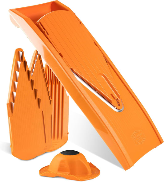 Mandoline Food Slicer Börner V1 (Starter Set) by Reston Lloyd • V-Slicer with 3 Blade Inserts & Food Holder • Made in Germany • Fruit & Vegetable Chopper • Multiple Settings • Color: Red