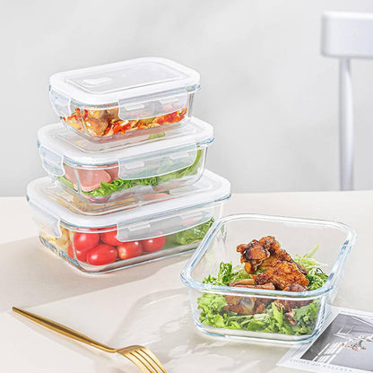 6 Pieces Rectangle Glass Food Storage Containers with Lids, Meal Prep Containers for Food Storage, BPA Free & Leak Proof (3 lids & 3 Containers) 13.9oz, 24oz, 35oz (Pink)