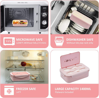 Bento Boxes for Adults - 1100 ML Bento Lunch Box Container For Kids With Spoon & Fork - Durable Perfect Size for On-the-Go Meal, BPA-Free and Food-Safe Materials(Grey)