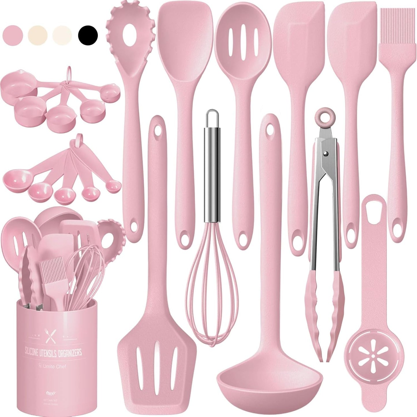 Umite Chef 22-Piece Silicone Cooking Utensils Set，Heat Resistant & Dishwasher Safe Kitchen Tools, Black Non-Scratch Spatula Set for Nonstick Cookware (Khaki)