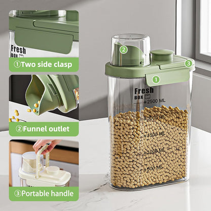 Airtight Rice Storage Container,with Pour Spout & Measuring Cup, BPA-Free - Transparent Dry Food Canister for Cereal, Flour, Pet Food, Oatmeal, Pantry Storage (Light Grass Green, 1600ml)