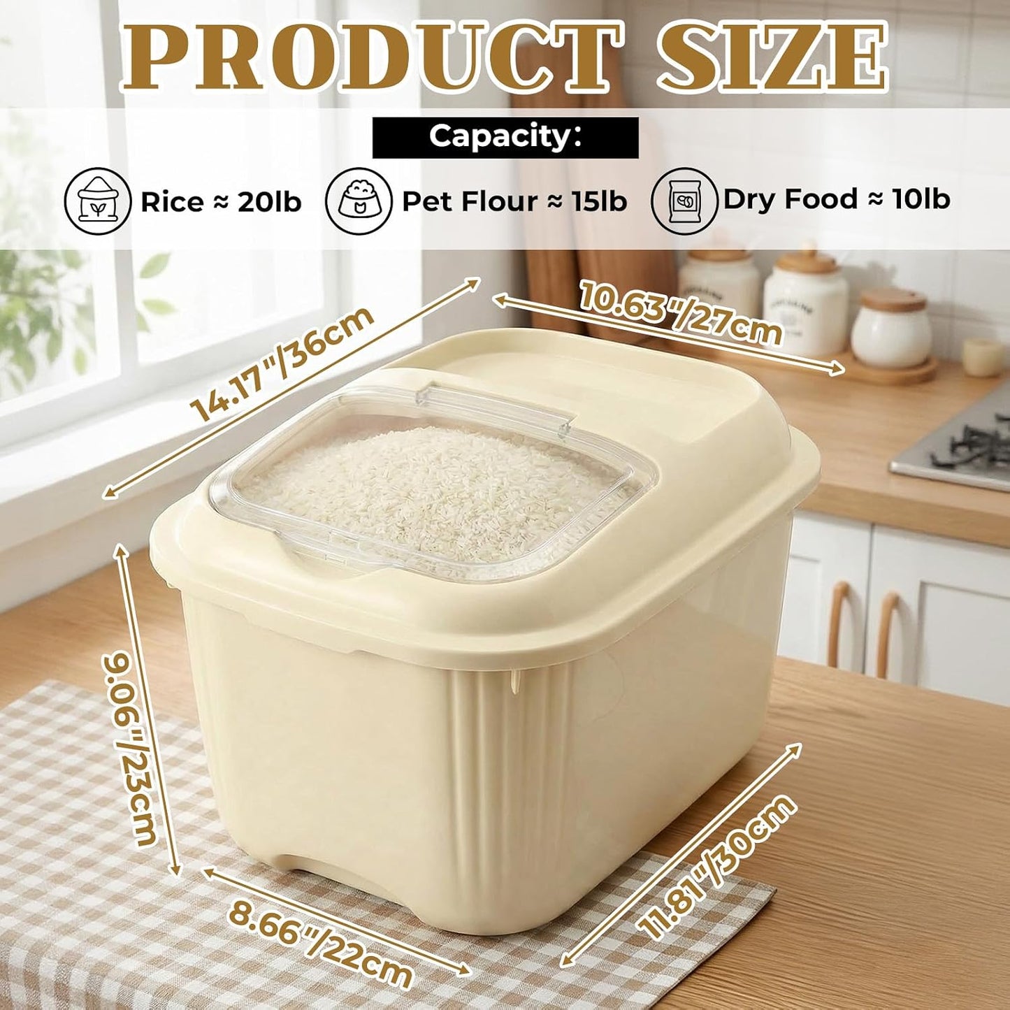Blushtier 4 Pack Sugar Storage Containers Flour Bin with Wheels Large Pet Dog Food Storage Boxes Measuring Cup Sealed Transparent Flip Lid Portable Household Rice Container Set(20 Lbs)
