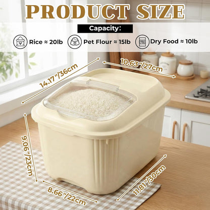 Blushtier 4 Pack Sugar Storage Containers Flour Bin with Wheels Large Pet Dog Food Storage Boxes Measuring Cup Sealed Transparent Flip Lid Portable Household Rice Container Set(20 Lbs)