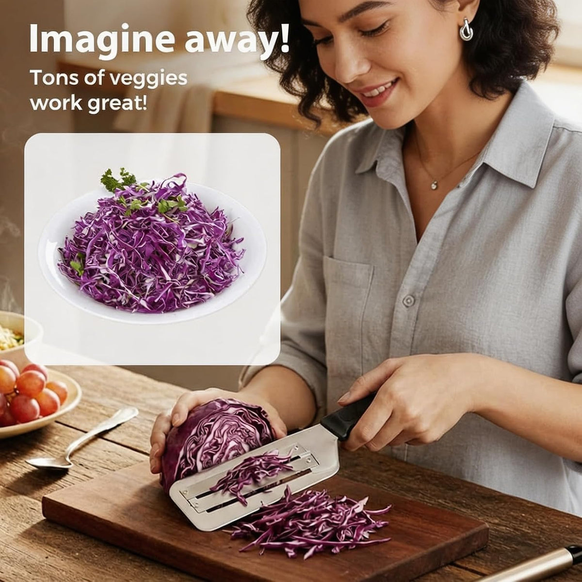 Cabbage Shredder and Cutter for Coleslaw, Manual Cabbage Slicer and Lettuce Shredder, Large Vegetable Mandoline Slicer Knife for Kitchen, Fast Shredding Tool (Black)