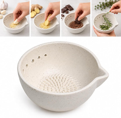 Marble Veins Multi‑Purpose Ceramic Prep Bowl with Herb Stripper Hole
