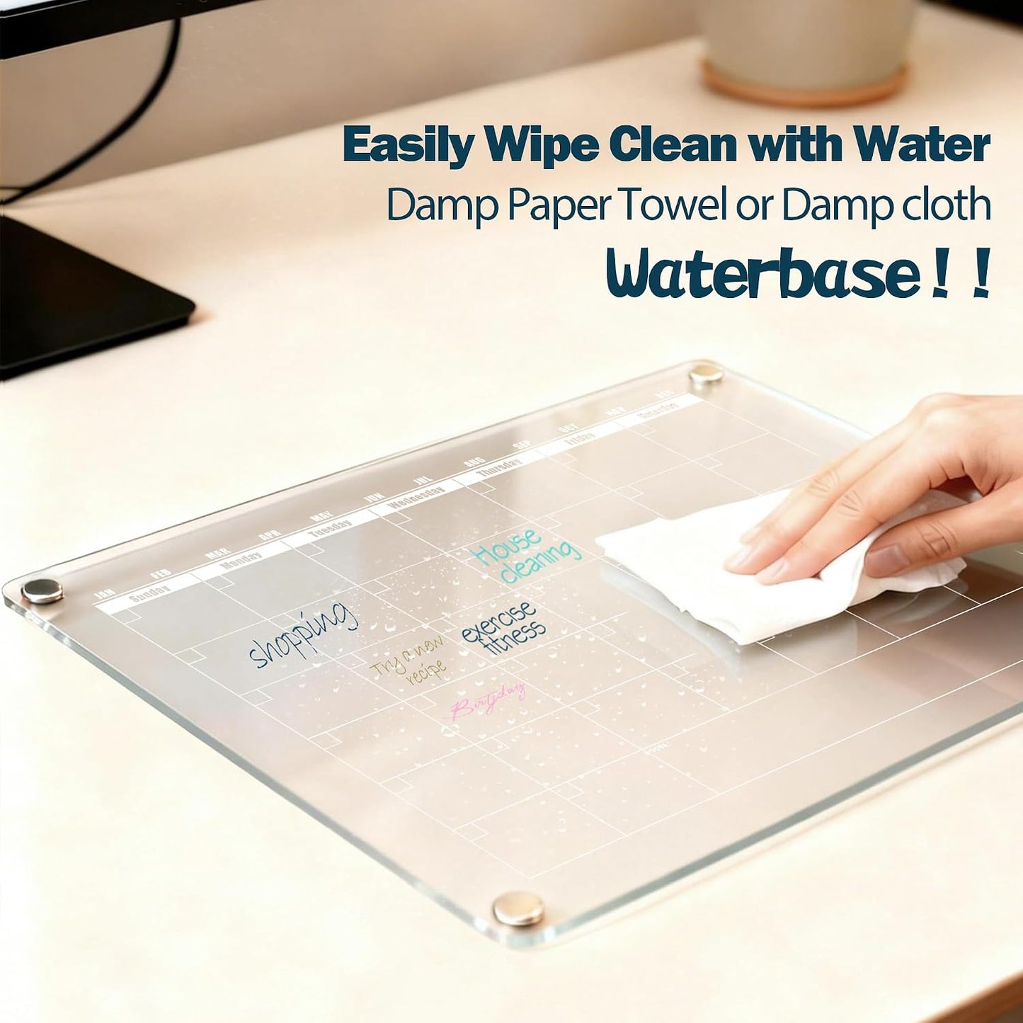 Acrylic Magnetic Dry Erase Calendar for Fridge Clear 37 * 27cm Vertical Weekly Meal Planner Menu Erasable Whiteboard Planning Board White 15" x 11" in/ 6 Color Wet Erase Marker