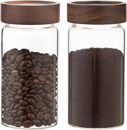6 pc Glass Spice jars Glass Jars with Screw Lid 5 oz Acacia Wood Glass Herb Sugar Coffee Bean Ground Container Food Storage Canister for Candy Pantry Tea Seasoning Meal Prep Snack (6*150ml(5oz))