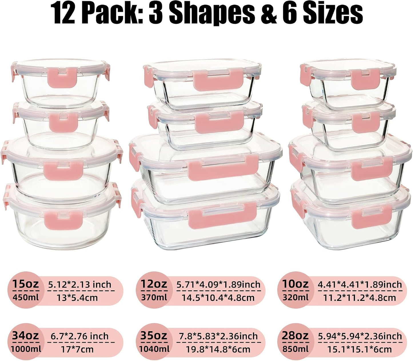 12 Pack Glass Food Storage Containers Set, Glass Meal Prep Containers with Lids, Airtight Lunch Containers, Dishwasher Safe, purple