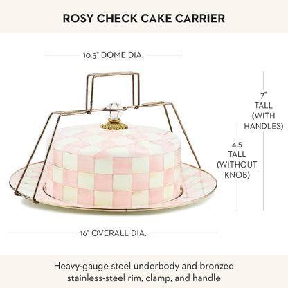 MACKENZIE-CHILDS Cake Carrier, Cake-Dish Serving Platter with Lid and Handles, White Flower Market with Black-and-White Courtly Check
