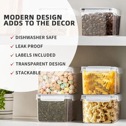 42pcs Airtight Containers, Clear Stackable Dry Food Storage | 42pk clear airtight containers with tight lids keep dry food fresh. Safe plastic, stackable for pantry kitchen storage