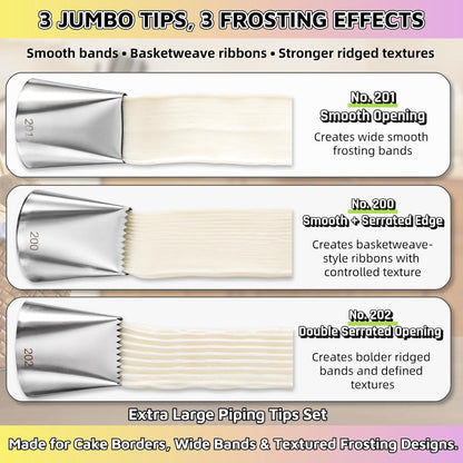 Extra Large Piping Tips Set with 18-Inch Bags for Cake Decorating