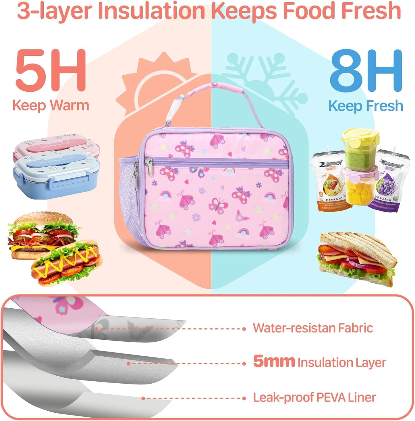 Kids Lunch Bag Boys - Insulated Kids Lunch Box Reusable Lunchbox with Water Bottle Holder Toddler Lunch Tote Bag for School Daycare, Black Dino Fossil