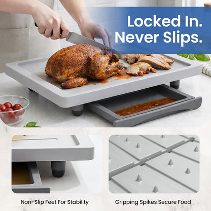 Karving King Large Cutting Board with Juice Groove, Drip Tray & Spikes
