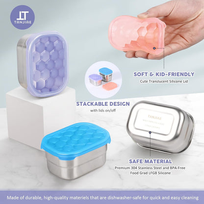 Tanjiae Small (1 CUP) Stainless Steel Snack Containers for Kids | Easy Open Leak Proof Food Containers with Silicone Lids - Perfect Metal Toddler Lunch Box for Daycare and School (8oz)