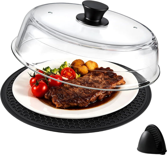 3 in 1 Glass Microwave Splatter Cover Set with Mats & Oven Mitts