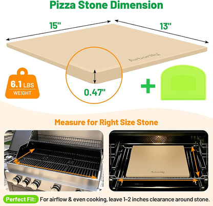 Cordierite Pizza Stone for Oven & Grill, 15 x 12 Inch Rectangular